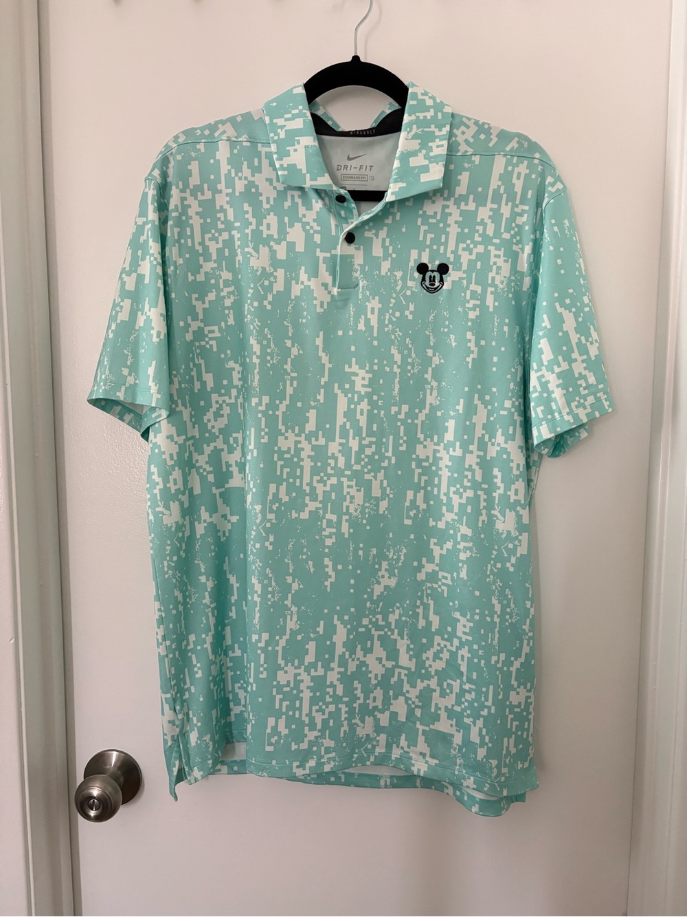 Nike Mint Green Pixel-Print Dri-FIT Polo with Mickey Patch